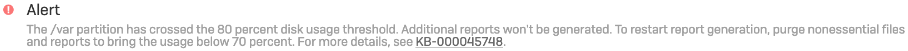 Reports disk usage alert.