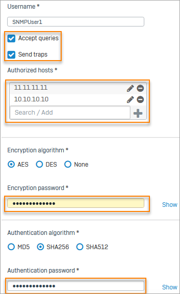 Configure SNMP users and traps.