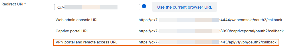 VPN portal and remote access URL.
