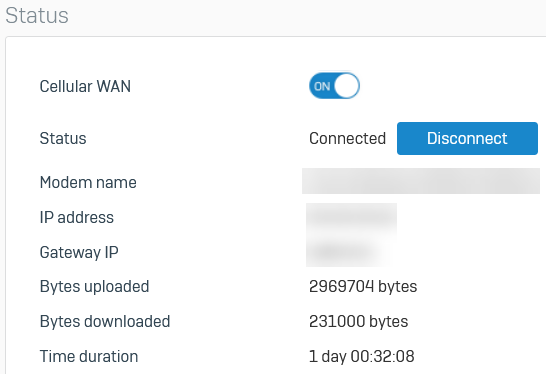 Status showing the 5G wireless module as connected.