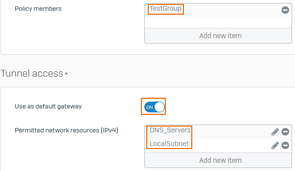 Specify policy members and permitted network resources.